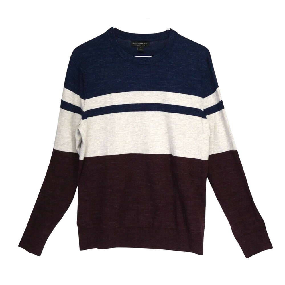 Banana Republic Crewneck Sweater Men S Organic Cotton Colorblock Preppy Striped‎